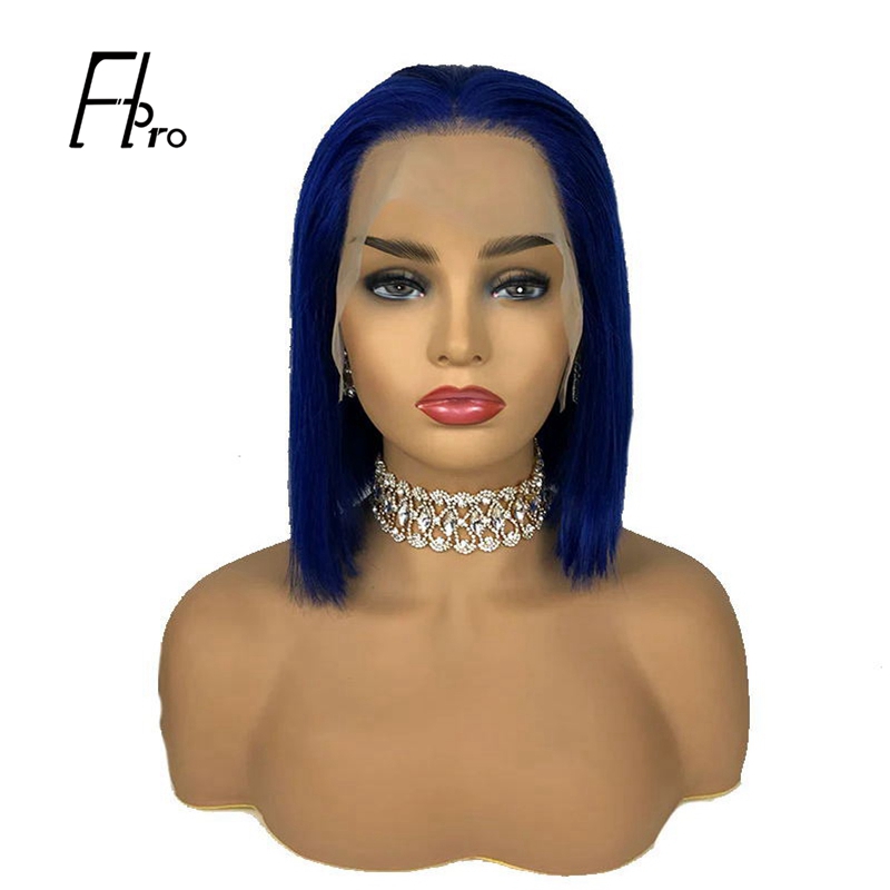 Blue Bob Wig 180% Density Straight 13×4 Lace Front Human Hair Wig Natural Hairline